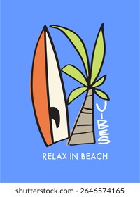 Serene beach landscape featuring palm trees, sand, and sea. Designed for clothing prints, posters, and lifestyle branding