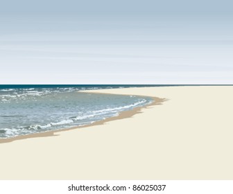 A serene beach scene with waves gently breaking on the shore