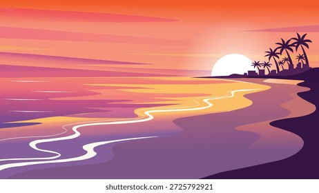 Serene Beach Sunset with Palms