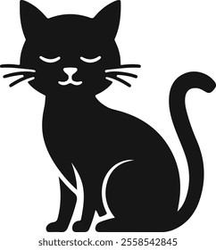 Serene Black Cat Silhouette Peaceful Sitting, Simple Icon