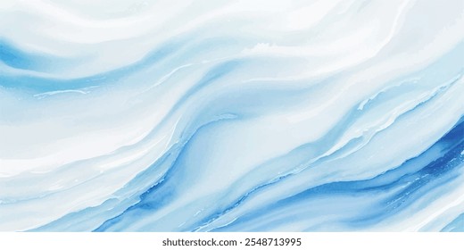 A serene blend of soft blue and white watercolor waves, with dynamic tsunami layers and a bold tropical splash, all in a flat cartoon style.