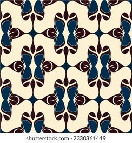 Serene blue and brown pattern on a white backdrop, displaying elements of both Art Nouveau and Art Deco. This repeating pattern exudes artistic elegance.