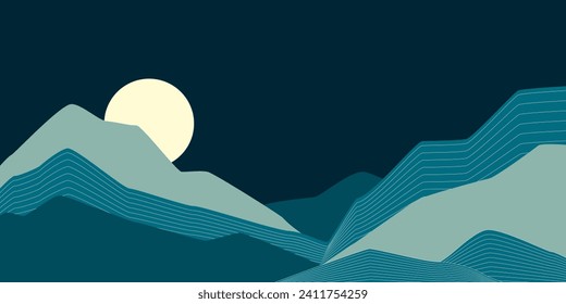 Un paisaje sereno de montaña azul con líneas blancas define los contornos, añadiendo un toque a la vista panorámica. adecuado para fondos, arte de pared, diseños de impresión