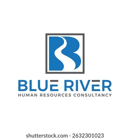 Logotipo Serene Blue River com ondas fluindo ou ícones de rio em tons azuis calmantes, perfeito para marcas ecológicas, resorts ou empresas de bem-estar que simbolizam tranquilidade, pureza e fluxo natural.
