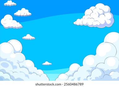 Serene Blue Sky with Fluffy White Clouds Illustration