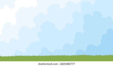 A Serene Blue Sky with Gentle, Fluffy Clouds Gracefully Hanging Over Lush Green Grass
