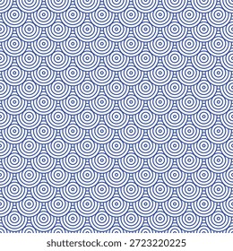 Un sereno patrón geométrico azul y blanco presenta un diseño repetitivo de círculos concéntricos Vector EPS