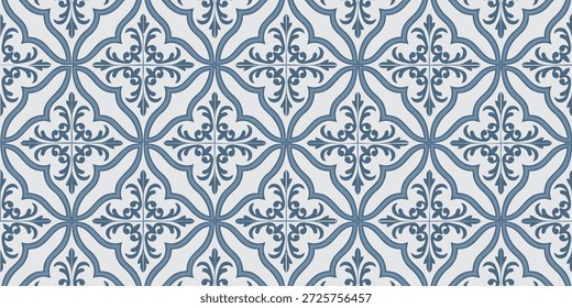 Gelassenes blau-weißes gemustertes Design mit aufwändigen Blumenmotiven und geometrischen Formen