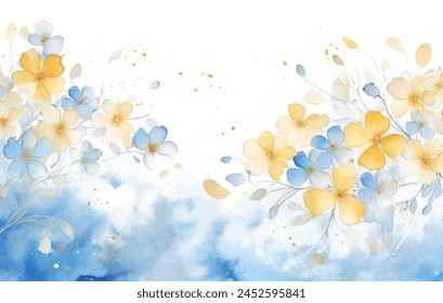 Serene blue and yellow floral watercolor vector background. Calming soft, organic washes of color, peaceful and refreshing feel, perfect for a variety of creative projects