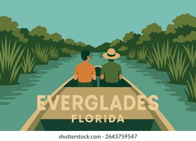 Um passeio de barco sereno através dos Everglades, Flórida, onde águas pacíficas e vida selvagem diversificada se juntam neste ecossistema único, oferecendo uma fuga tranquila para as zonas úmidas