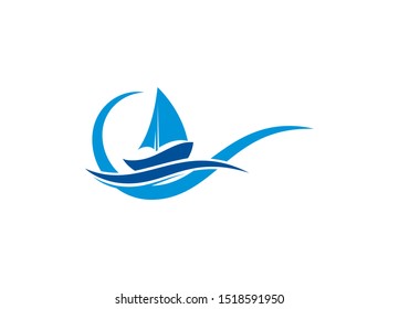 Serene Boat Voyage in Ocean Waves Simple and Symbolic Nautical Adventure Logo Graphic