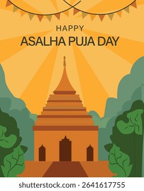 Serene Buddha Meditation Illustration for Asalha Puja Day