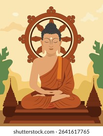 Serene Buddha Meditation Illustration for Asalha Puja Day