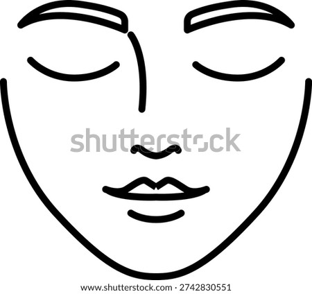 Serene Calm Face with Closed Eyes Line Art Icon