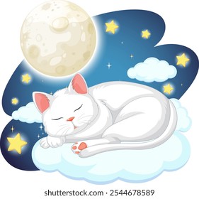 A serene cat sleeps on a fluffy cloud