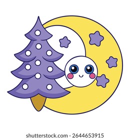 Uma noite de Natal serena sob um céu iluminado pela lua, com telhados cobertos de neve, luzes cintilantes e uma magia de projeção tranquila na paisagem de inverno.
