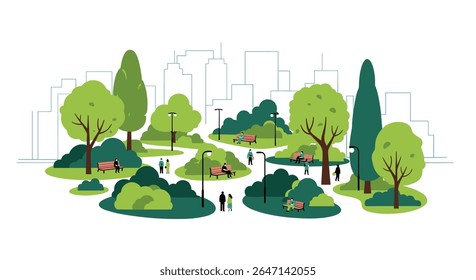 Paisagem do Parque da Cidade Serena com Árvores e Pessoas Desfrutando da Vista Exterior