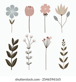 A serene collection of botanical illustrations in pastel tones, perfect for elegant and subtle design projects.