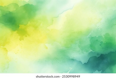 Sereno e colorido abstrato aquarela pintura. Matizes suaves de atmosfera tranquila verde, amarela e azul, um toque de design de vetor de beleza silencioso