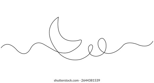 Lua crescente serena sobre ondas suaves arte de linha única design minimalista perfeito para convites cartazes cartazes