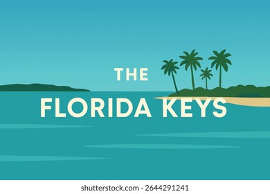 A serene day in the Florida Keys, where clear turquoise waters meet sandy beaches, and palm trees sway in the warm tropical breeze, offering the perfect peaceful escape by the ocean