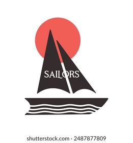 A serene depiction with a boat, waves, and a setting sun, capturing the essence of maritime adventure and tranquility. Ideal for branding yacht clubs, coastal resorts, and marine-themed businesses.