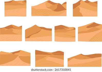 A serene desert hill landscape illustration featuring rolling sand dunes and soft natural tones. Ideal for background scenes, travel themes, nature visuals, and environmental designs.