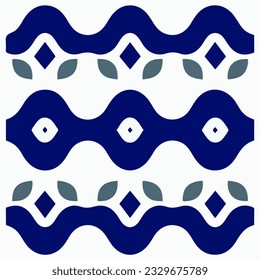 Serene design featuring a blue and white border pattern on a white background, reminiscent of ocean waves and peppermint motifs.