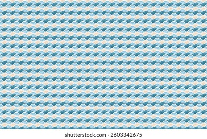 A serene design featuring gentle ocean waves rolling in with soft blues, aquamarine, and sandy beige tones, creating a calming and rhythmic pattern