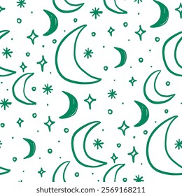 A serene doodle pattern of crescent moons and stars, perfect for Ramadan designs.