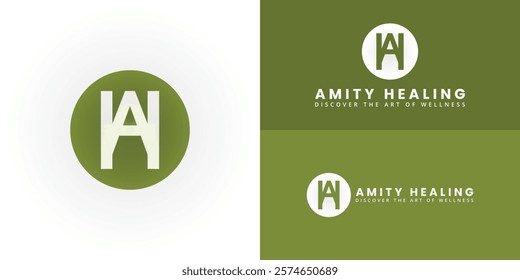 The serene and elegant logo design features the initials AH intertwined to form a unique and visually striking symbol that evokes a sense of harmony and balance perfect for the wellness center logo