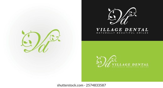 The serene and elegant logo design features the initials V and D gracefully intertwined, creating a unique and visually striking symbol that evokes a sense of tranquility and natural healing.