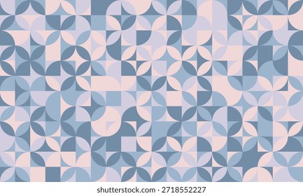 Padrão geométrico sereno em azuis e rosas silenciados.  Ideal para fundos, têxteis ou design de site.  Sutil mas sofisticado, este design abstrato evoca calma e tranquilidade.