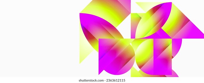 Farbverlauf-Vorlage für Seren. Kreise und Dreiecke vermischen sich in minimalistischer Perfektion. Die sanfte Verschmelzung von Formen und Farben schafft einen ausgewogenen, aber fesselnden Hintergrund und verkörpert moderne Eleganz