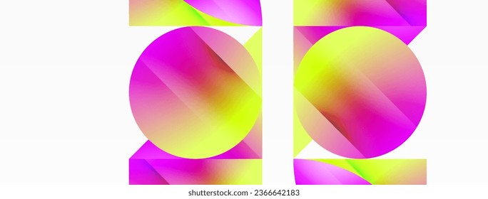 Serene gradient template. Circles and triangles mingle in minimalist perfection. Gentle fusion of forms and hues creates balanced yet captivating backdrop, embodying modern sophistication