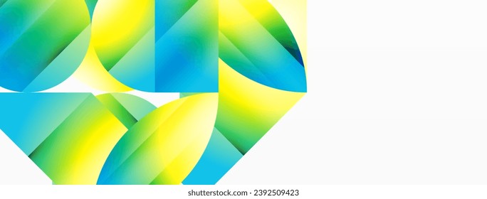 Serene gradient template. Circles and triangles mingle in minimalist perfection. Gentle fusion of forms and hues creates balanced yet captivating backdrop, embodying modern sophistication