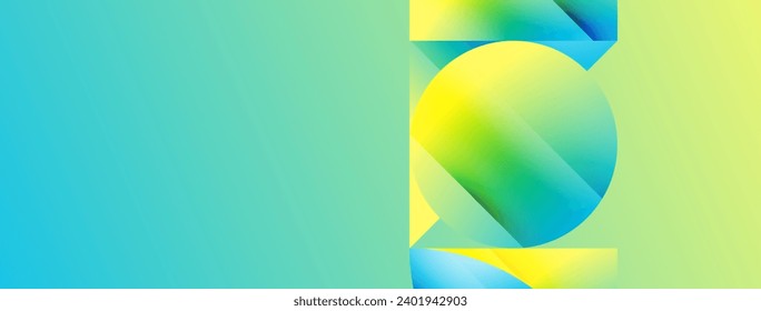 Serene gradient template. Circles and triangles mingle in minimalist perfection. Gentle fusion of forms and hues creates balanced yet captivating backdrop, embodying modern sophistication