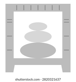 A serene gray stone balance stacked zen like in a simple frame on white background