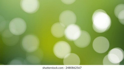 Serene green bokeh background with soft, glowing light spots. Premium realistic vector background for wallpaper, poster and banner backgrounds.