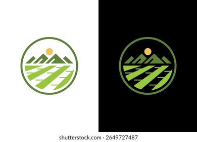 Ruhige grüne Felder und Berglandschaft
