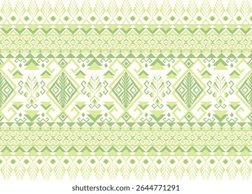 Serene green geometric ethnic pattern, intricate native motifs on white background. Designed for fabric print, scarves, home decor, handcraft, decoration.