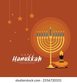 A serene Hanukkah scene featuring Menorah, Gifts, and Festive Desserts.