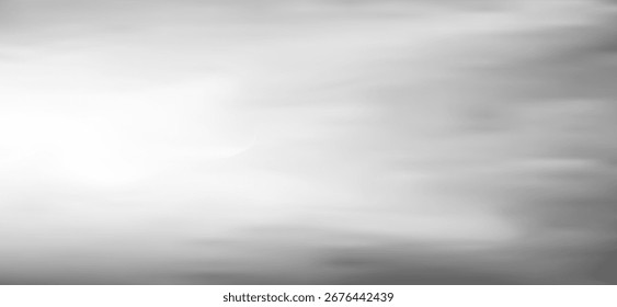 A serene hazy scene features soft white light gently diffusing through the subtle gray clouds, creating an ethereal and minimalist sky with delicate gradients and blurred forms