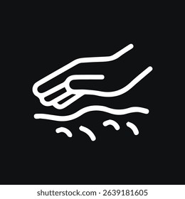 A serene icon depicting a gentle hand touching soft skin conveying a sense of calmness soothing relief in a minimalist white design against a black backdrop