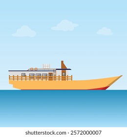 A serene illustration depicts a small yellow boat gently floating on calm blue waters under a light blue sky. Simple yet captivating.	
