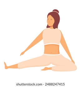Serene illustration of a woman performing a seated stretch in a peaceful yoga practice setting