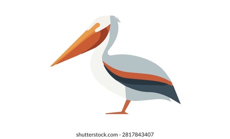 Serene image of a Dalmatian pelican with bright white feathers, showcasing its distinctive long beak next to calm water.
