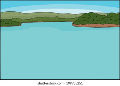 Serene jungle riverfront background with copy space