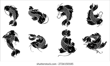 Serene Koi Fish Vector Pack para Diseños de arte y tatuaje japonés