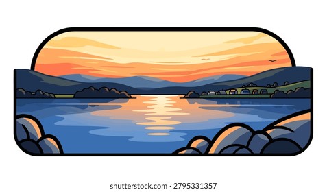 Serene lake at sunset with mountains